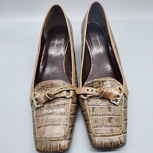 MariaLya Women’s Brown Croc-Embossed Leather Loafers USA Size 8 Made in Brazil